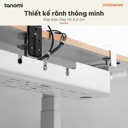 Khay đi dây HyperWork CM04 Thép Rãnh luồn dây Khay nghiêng được Kẹp bàn Lỗ cao su mềm giấu dây dưới gầm bàn 4