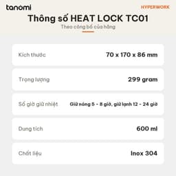 Cốc giữ nhiệt HyperWork Heat Lock TC01 600 ml Inox 304 Giữ lạnh 24 giờ Nắp trượt chống tràn Vừa giá để cốc ô tô 4