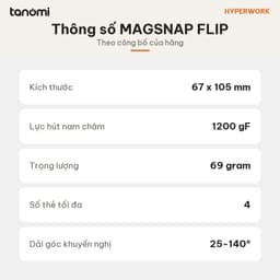 Ví nam châm điện thoại HyperWork MagSnap Flip Lực hút 1200 gF 4 thẻ Làm đế dựng Chuẩn MagSafe Gập mở 150 độ 9