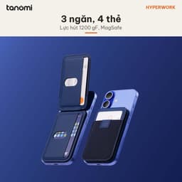 Ví nam châm điện thoại HyperWork MagSnap Flip Lực hút 1200 gF 4 thẻ Làm đế dựng Chuẩn MagSafe Gập mở 150 độ 4