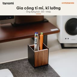 Hộp đựng bút HyperWork Premium Collection AT02 Gỗ óc chó Nhôm 75x75x90 mm Lót vải nhung Chống xước đầu bút 4