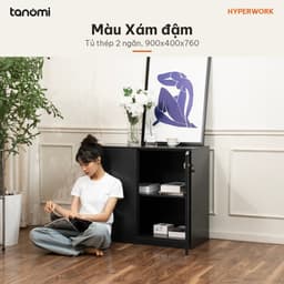 Tủ tài liệu thép 2 ngăn có khoá HyperWork Ivy Max MC03 Dài 90 cm 2 ngăn Khoá chìa Tải 30 kg mỗi ngăn 4
