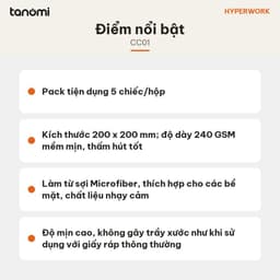 Bộ 5 khăn lau microfiber HyperWork CC01 Hộp 5 chiếc 240 GSM 20x20 cm Không để lại xơ Giặt 300 lần 6