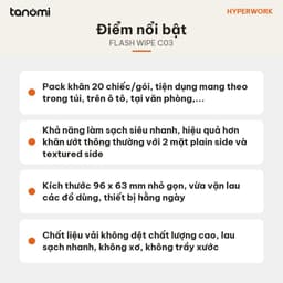 Khăn làm sạch nhanh HyperWork Flash Wipe C03 Gói 20 chiếc 96x63 mm 2 mặt lau Vải không dệt Không xơ 6