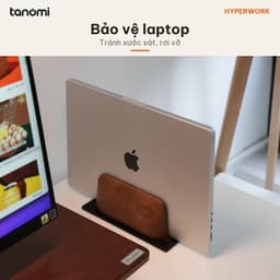 Giá đỡ laptop HyperWork Premium Collection LH01 Dựng đứng Gỗ óc chó Nhôm Laptop dày 20-40 mm Chỉnh độ rộng khe 6