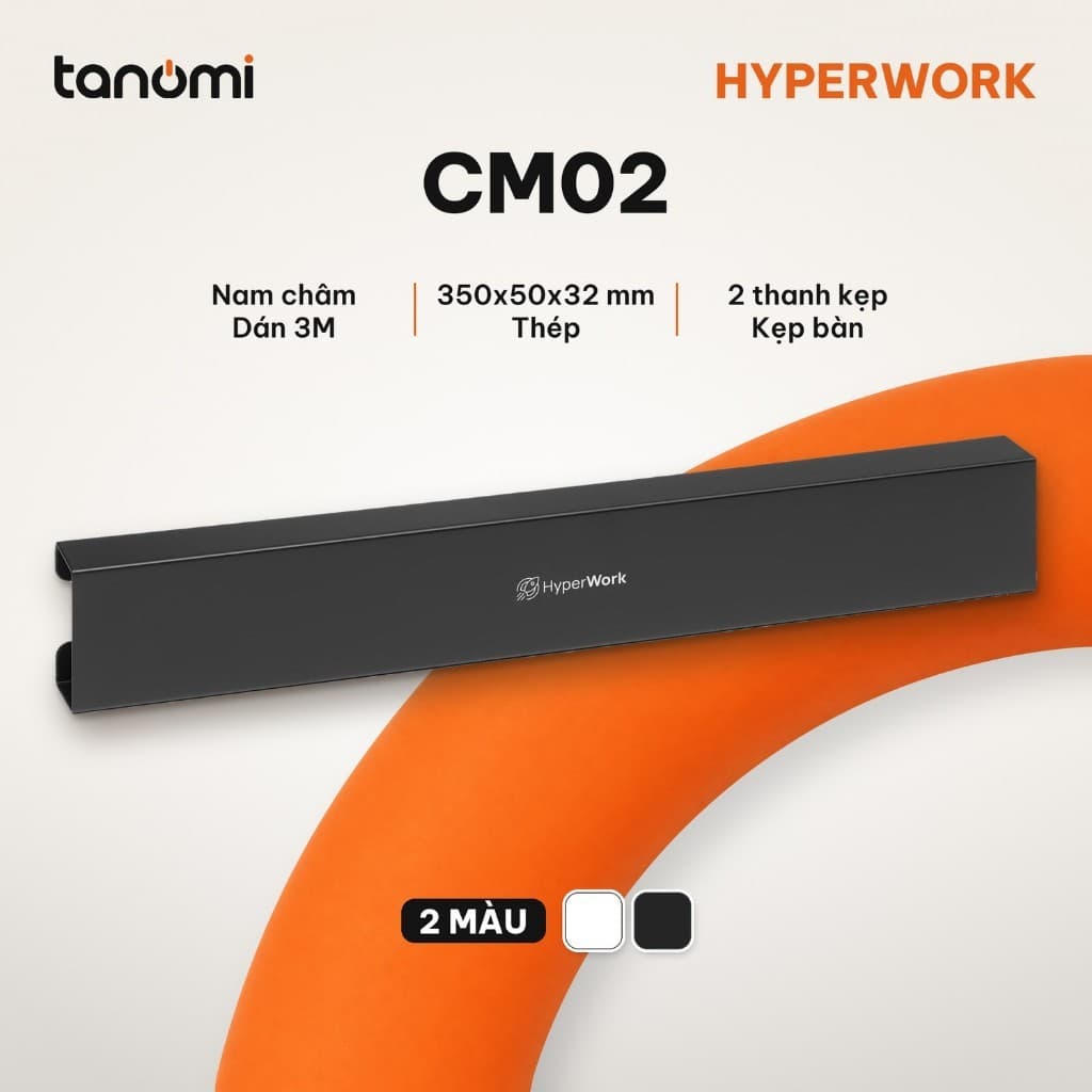 Khay đi dây HyperWork CM02 Nam châm Thép 350x50x32 mm Kẹp bàn Sơn tĩnh điện giấu dây dưới gầm bàn