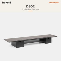 Kệ màn hình HyperWork DS02 2 tầng Dài 106 cm Tải 30 kg Gỗ cao su 2 ngăn kéo Khay thép tháo rời Nâu 2
