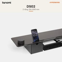 Kệ màn hình HyperWork DS02 2 tầng Dài 106 cm Tải 30 kg Gỗ cao su 2 ngăn kéo Khay thép tháo rời Nâu 5