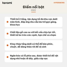 Kệ màn hình HyperWork DS02 2 tầng Dài 106 cm Tải 30 kg Gỗ cao su 2 ngăn kéo Khay thép tháo rời Nâu 7
