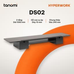 Kệ màn hình HyperWork DS02 2 tầng Dài 106 cm Tải 30 kg Gỗ cao su 2 ngăn kéo Khay thép tháo rời Nâu 1