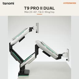 Giá đỡ màn hình HyperWork T9 PRO II DUAL 2 màn 23-43 inch 18 kg/tay Lò xo khí Quick Release VESA Khoang giấu dây Trắng 2