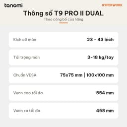Giá đỡ màn hình HyperWork T9 PRO II DUAL 2 màn 23-43 inch 18 kg/tay Lò xo khí Quick Release VESA Khoang giấu dây Trắng 8