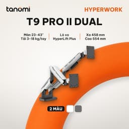 Giá đỡ màn hình HyperWork T9 PRO II DUAL 2 màn 23-43 inch 18 kg/tay Lò xo khí Quick Release VESA Khoang giấu dây Trắng 1