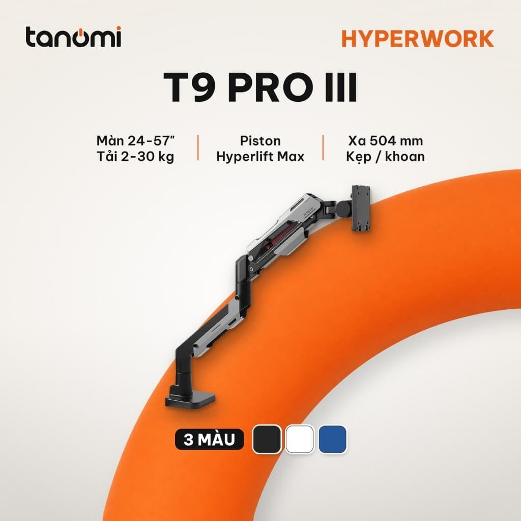 Giá đỡ màn hình HyperWork T9 PRO III 24-57 inch 2-30 kg Piston Hyperlift Max VESA 200x200 mm Quick Release VESA 2.0 Đen