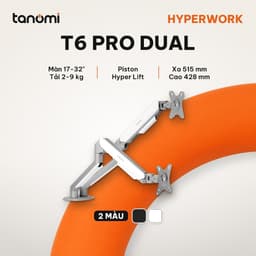 Giá đỡ màn hình HyperWork T6 PRO DUAL 2 màn 17-32 inch 2-9 kg Piston Hyper Lift Chỉnh kháng lực Ngàm VESA cố định 1