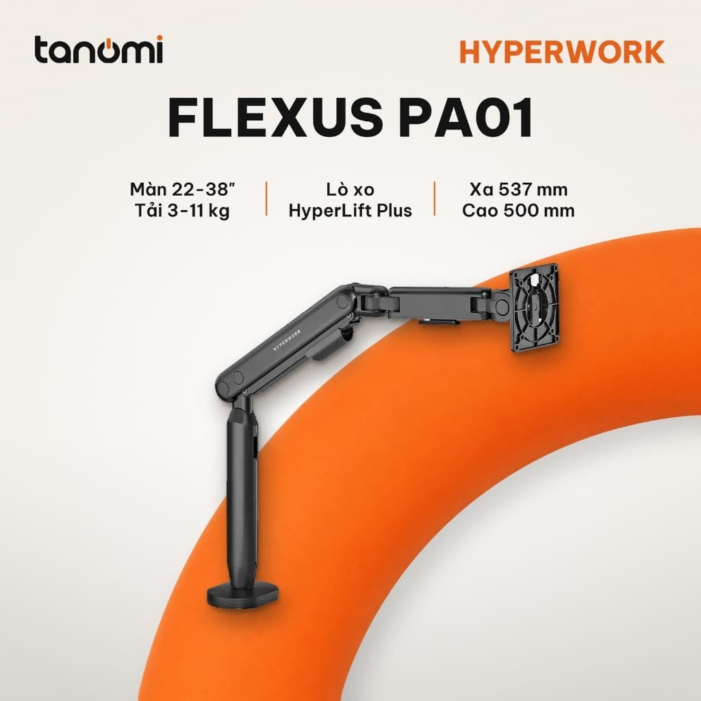 Giá đỡ màn hình HyperWork Flexus PA01 1 màn 22-38 inch 3-11 kg Lò xo Cao 500 mm Quick Release VESA