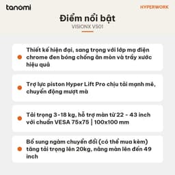 Giá đỡ màn hình HyperWork VisionX Stealth VS01 1 màn 22-43 inch 3-18 kg Piston HyperLift Pro Mạ chrome đen Đen xám 8