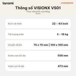 Giá đỡ màn hình HyperWork VisionX Stealth VS01 1 màn 22-43 inch 3-18 kg Piston HyperLift Pro Mạ chrome đen Đen xám 7