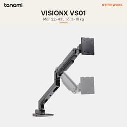 Giá đỡ màn hình HyperWork VisionX Stealth VS01 1 màn 22-43 inch 3-18 kg Piston HyperLift Pro Mạ chrome đen Đen xám 5