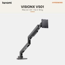 Giá đỡ màn hình HyperWork VisionX Stealth VS01 1 màn 22-43 inch 3-18 kg Piston HyperLift Pro Mạ chrome đen Đen xám 2