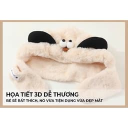 Mũ Mùa Đông Tai Cún Cho Bé Trùm Đầu Kèm Khăn Quàng Cổ Họa Tiết Mắt 3D Dễ Thương Chất Lông Mềm Mịn Ấm Áp A3Ti6 8
