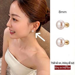 B30 Bông tai khuyên tai giả ngọc trai hồng set 2 đôi sang trọng dễ phối đồ cho nữ 5
