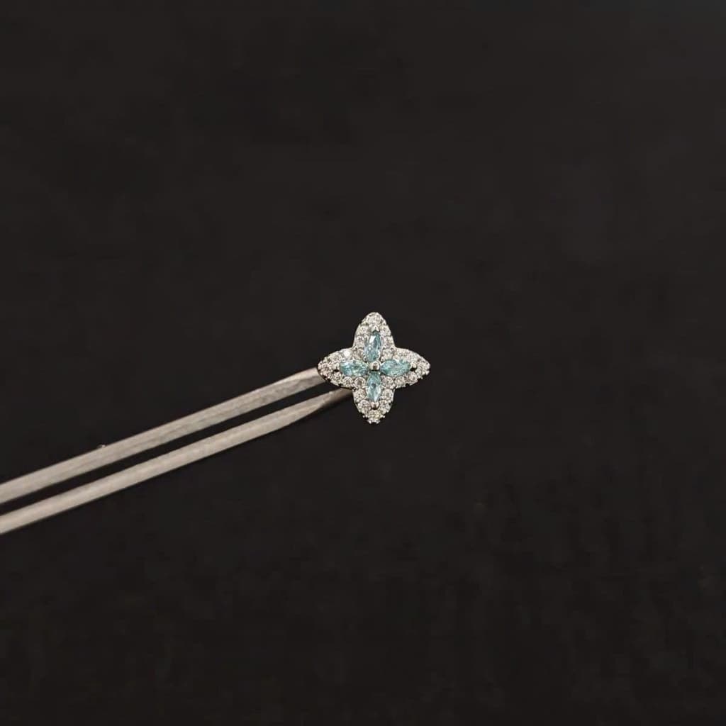 B30 Bông tai khuyên tai ngôi sao xanh đính đá zircon cho nữ
