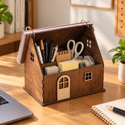 Lịch Gỗ Để Bàn Lynhdecor 2027 Hình Ngôi Nhà, Lịch Để Bàn Kèm Hộp Đựng Bút. Miễn phí khắc tên,logo 2