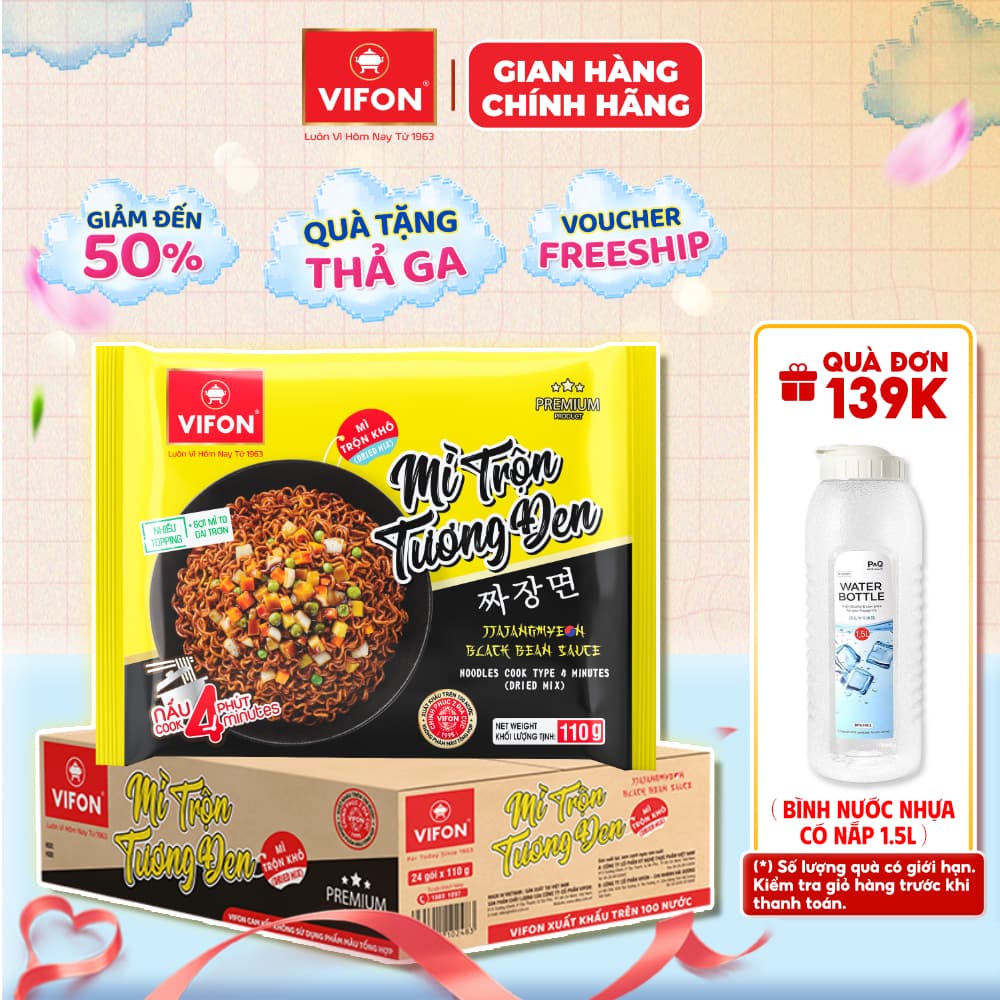 Thùng 24 gói Mì Nấu Mì Trộn tương đen VIFON 110gr/ gói sợi to dai giòn vị cay bùng nổ TẠP HÓA BÁN_SỈ