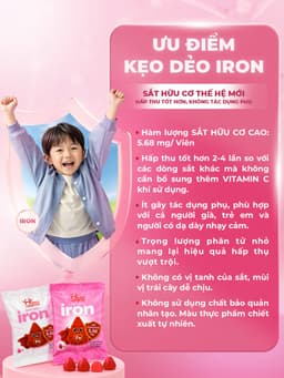 Kẹo Dẻo Sắt Cho Bé Happy Vitamin Iron Liposomal 5.68mg - Bổ Sung Sắt Không Gây Táo Bón, Hấp Thu Tốt Hơn (Túi 16g) 2