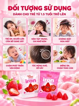 Kẹo Dẻo Sắt Cho Bé Happy Vitamin Iron Liposomal 5.68mg - Bổ Sung Sắt Không Gây Táo Bón, Hấp Thu Tốt Hơn (Túi 16g) 3
