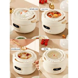 Nồi Nấu Chậm 1,5L Nineshield KB-NC02 Chính Hãng - Nấu Cháo, Hầm, Hấp, Chưng Yến Cho Bé Ruột Sứ Tráng Men, Bảo Hành 12 Th 6