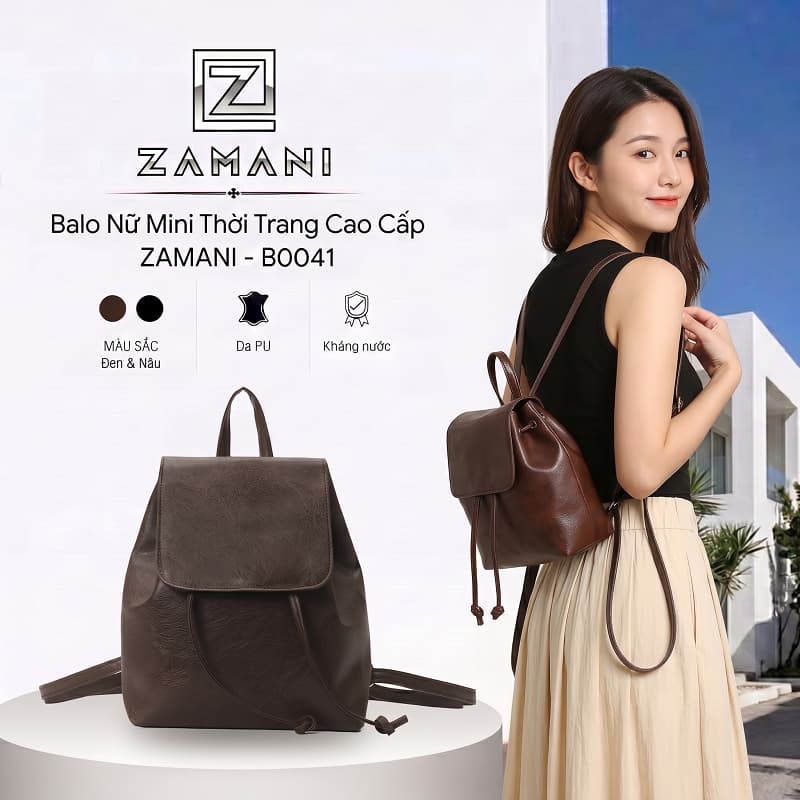Balo Da Nữ Mini Dây Rút Thời Trang Phối Đồ Siêu Xinh ZAMANI B0041 Đi Học, Đi Chơi