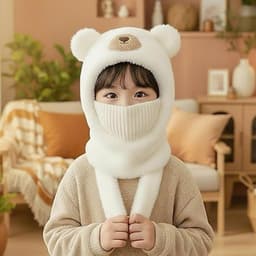 Mũ Len Trẻ Em Kèm Khăn Quàng Và Khẩu Trang Lót Nhung Viền Lông Ấm Áp Cho Bé 4-12 Tuổi A6Ti8 4