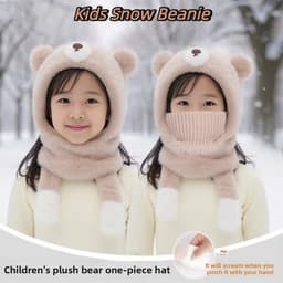 Mũ Len Trẻ Em Kèm Khăn Quàng Và Khẩu Trang Lót Nhung Viền Lông Ấm Áp Cho Bé 4-12 Tuổi A6Ti8 2