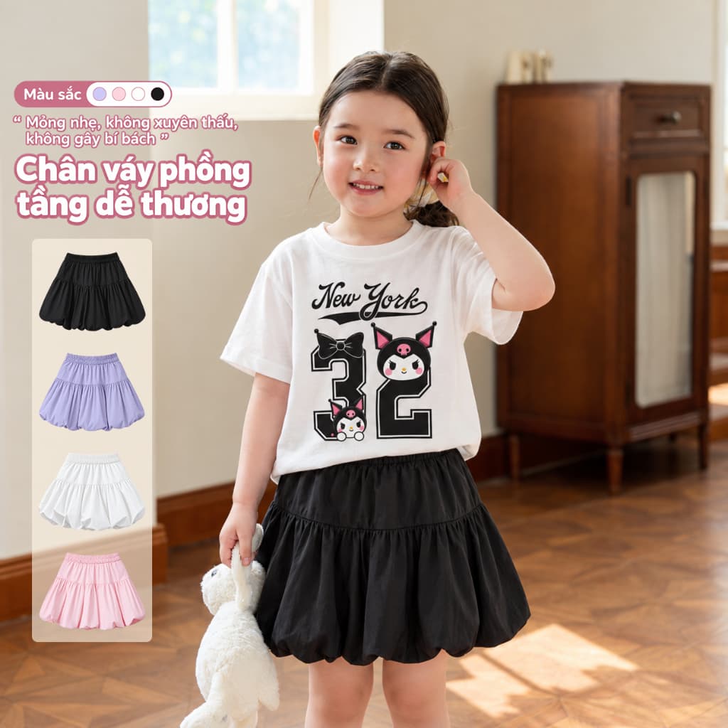 Chân váy bé gái iLUKiD váy nhún tầng dáng bồng có trong bảo hộ cạp chun co giãn thoải mái cho bé 1-12 tuổi VB01