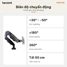 Giá đỡ màn hình Ergotek EZ80 1 màn 17-34 inch 2-9 kg Piston Ergo Lift Đi dây cáp ẩn VESA 75x75 100x100 mm 5