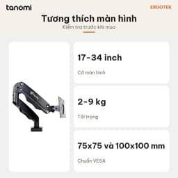 Giá đỡ màn hình Ergotek EZ80 1 màn 17-34 inch 2-9 kg Piston Ergo Lift Đi dây cáp ẩn VESA 75x75 100x100 mm 4
