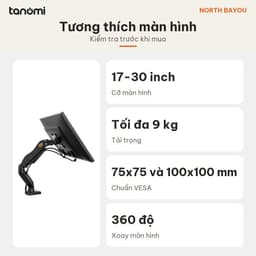 Giá đỡ màn hình North Bayou F80 1 màn 17-30 inch 9 kg Rãnh đi dây VESA 75x75 100x100 mm Xám arm màn hình 7
