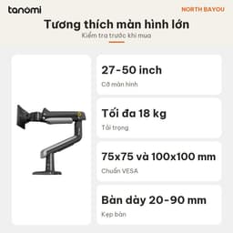 Giá đỡ màn hình North Bayou A5 1 màn 27-50 inch 18 kg VESA 75x75 100x100 mm arm màn hình 3