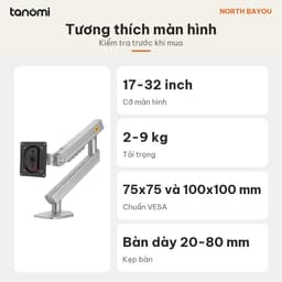 Giá đỡ màn hình North Bayou A5 1 màn 17-32 inch 2-9 kg Lò xo xoắn Pad VESA rời Kẹp bàn arm màn hình 4
