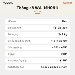 Giá đỡ màn hình Warrior WA-MH0811 2 màn 13-32 inch 2-9 kg VESA 75x75 100x100 mm arm màn hình 7