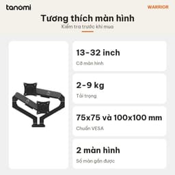 Giá đỡ màn hình Warrior WA-MH0811 2 màn 13-32 inch 2-9 kg VESA 75x75 100x100 mm arm màn hình 4