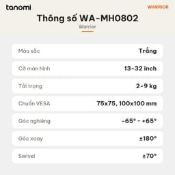 Giá đỡ màn hình Warrior WA-MH0802 1 màn 13-32 inch 2-9 kg VESA 75x75 100x100 mm Trắng arm màn hình 7