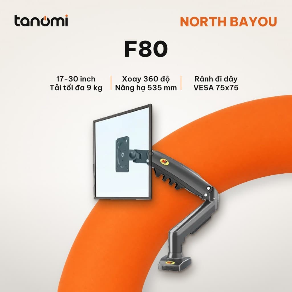 Giá đỡ màn hình North Bayou F80 1 màn 17-30 inch 9 kg Rãnh đi dây VESA 75x75 100x100 mm Xám arm màn hình