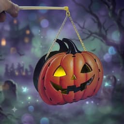 Đèn lồng gỗ giỏ đựng kẹo bí ngô, đầu lâu có đèn cho bé chơi Halloween, trang trí góc decor lễ hội hóa trang 2