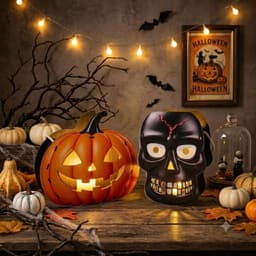 Đèn lồng gỗ giỏ đựng kẹo bí ngô, đầu lâu có đèn cho bé chơi Halloween, trang trí góc decor lễ hội hóa trang 4