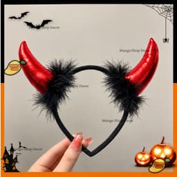 Băng Đô Sừng Quỷ Đỏ Đen Và Dơi Kim Tuyến Phối Lông Vũ Cosplay Hoá Trang Lễ Hội Halloween 9