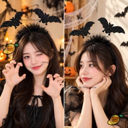 Băng Đô Sừng Quỷ Đỏ Đen Và Dơi Kim Tuyến Phối Lông Vũ Cosplay Hoá Trang Lễ Hội Halloween 4