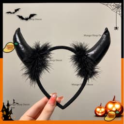 Băng Đô Sừng Quỷ Đỏ Đen Và Dơi Kim Tuyến Phối Lông Vũ Cosplay Hoá Trang Lễ Hội Halloween 8